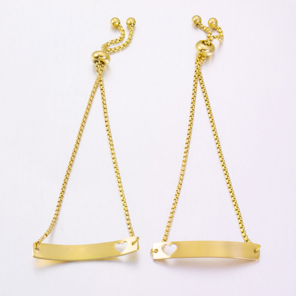 Personalized Gold Bar Bracelet with Laser Engraving – Heart Cutout – Custom Name, Date, Initials