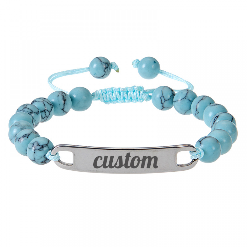 Custom Beaded Bracelet – Personalized Laser Engraved Name Plate