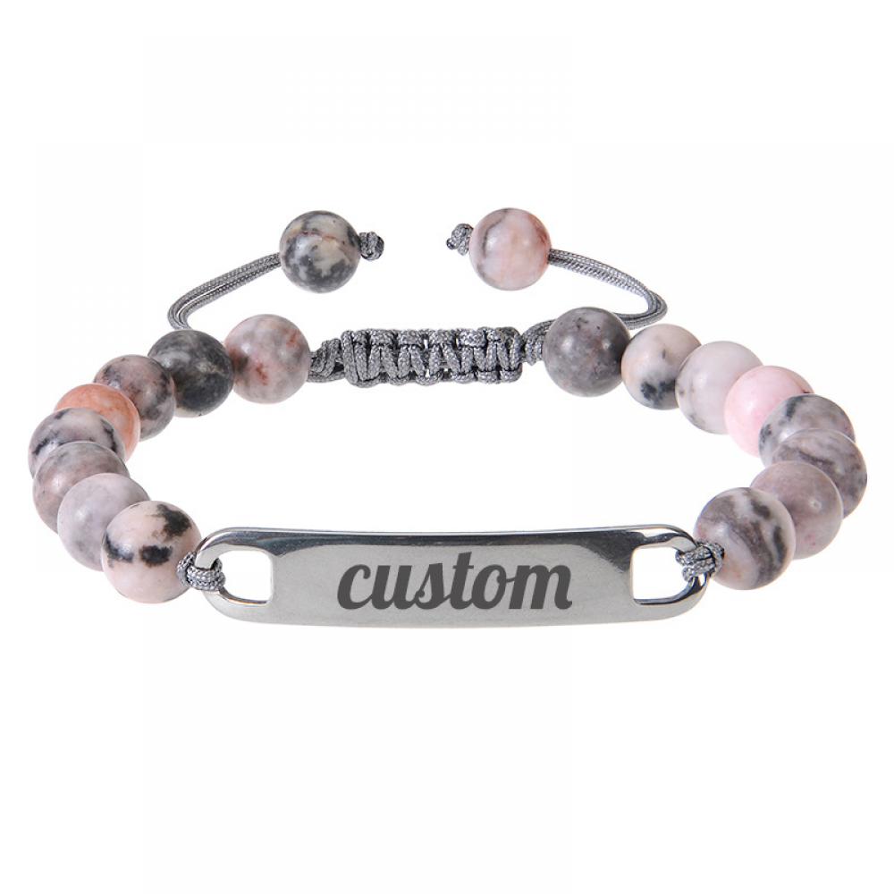 Custom Beaded Bracelet – Personalized Laser Engraved Name Plate