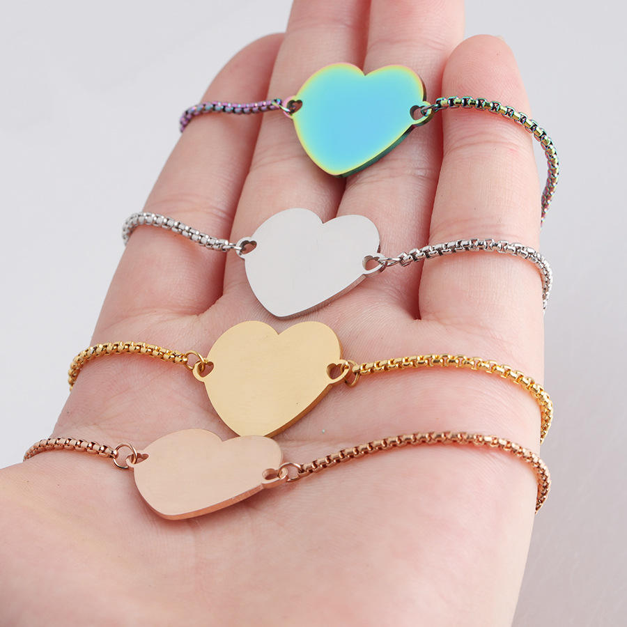 Personalized Heart Bracelet – Custom Laser Engraved Name | Gold, Silver, Black