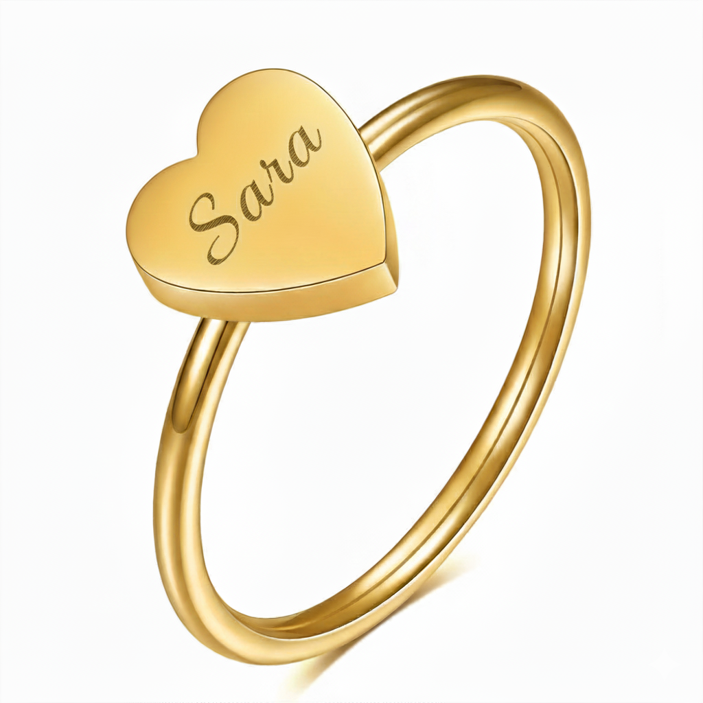 Custom Engraved Ladies Heart Ring - Gold & Silver