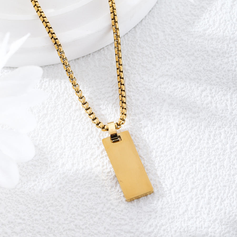 Men's Personalized Rectangle Pendant Necklace - Gold, Black & Silver Stainless Steel