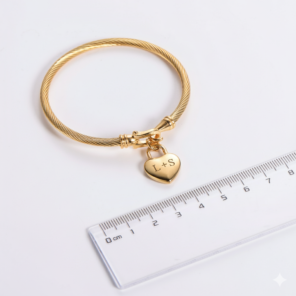 Custom Laser Engraved Heart Initial Bracelet for Women