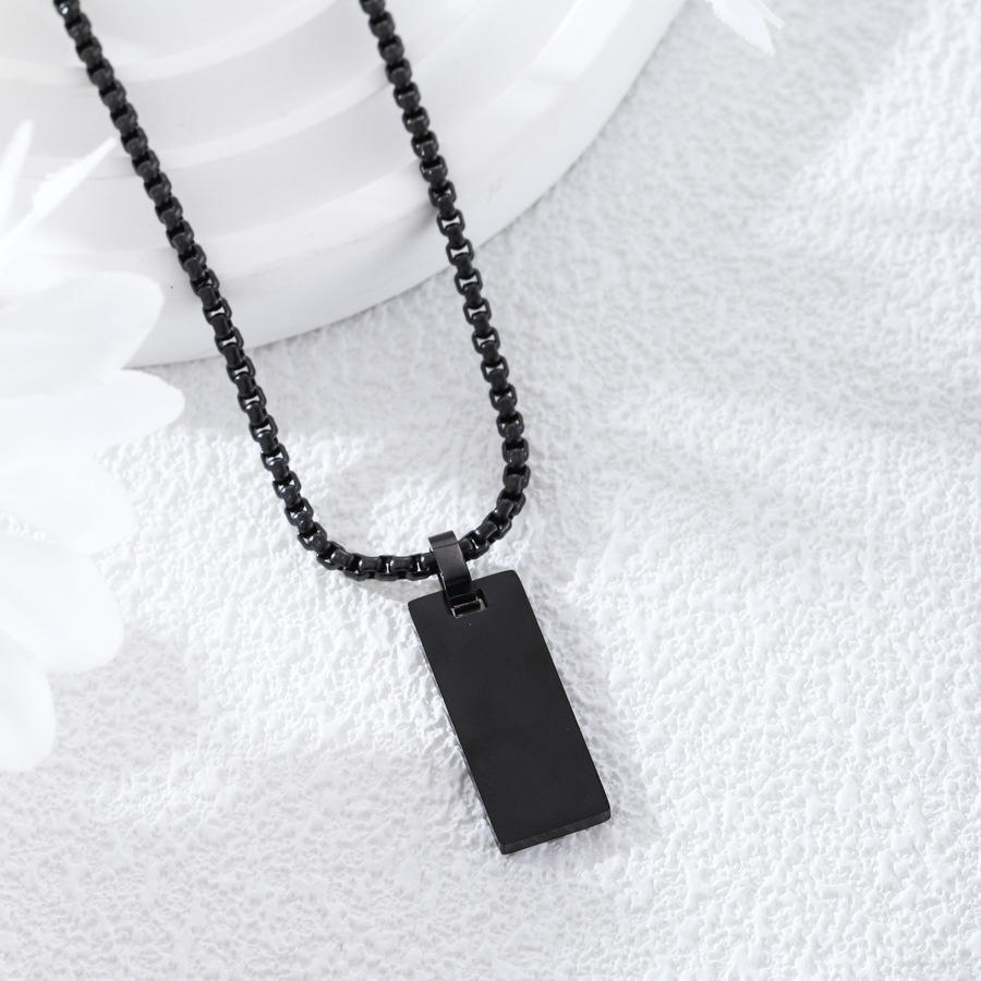 Men's Personalized Rectangle Pendant Necklace - Gold, Black & Silver Stainless Steel